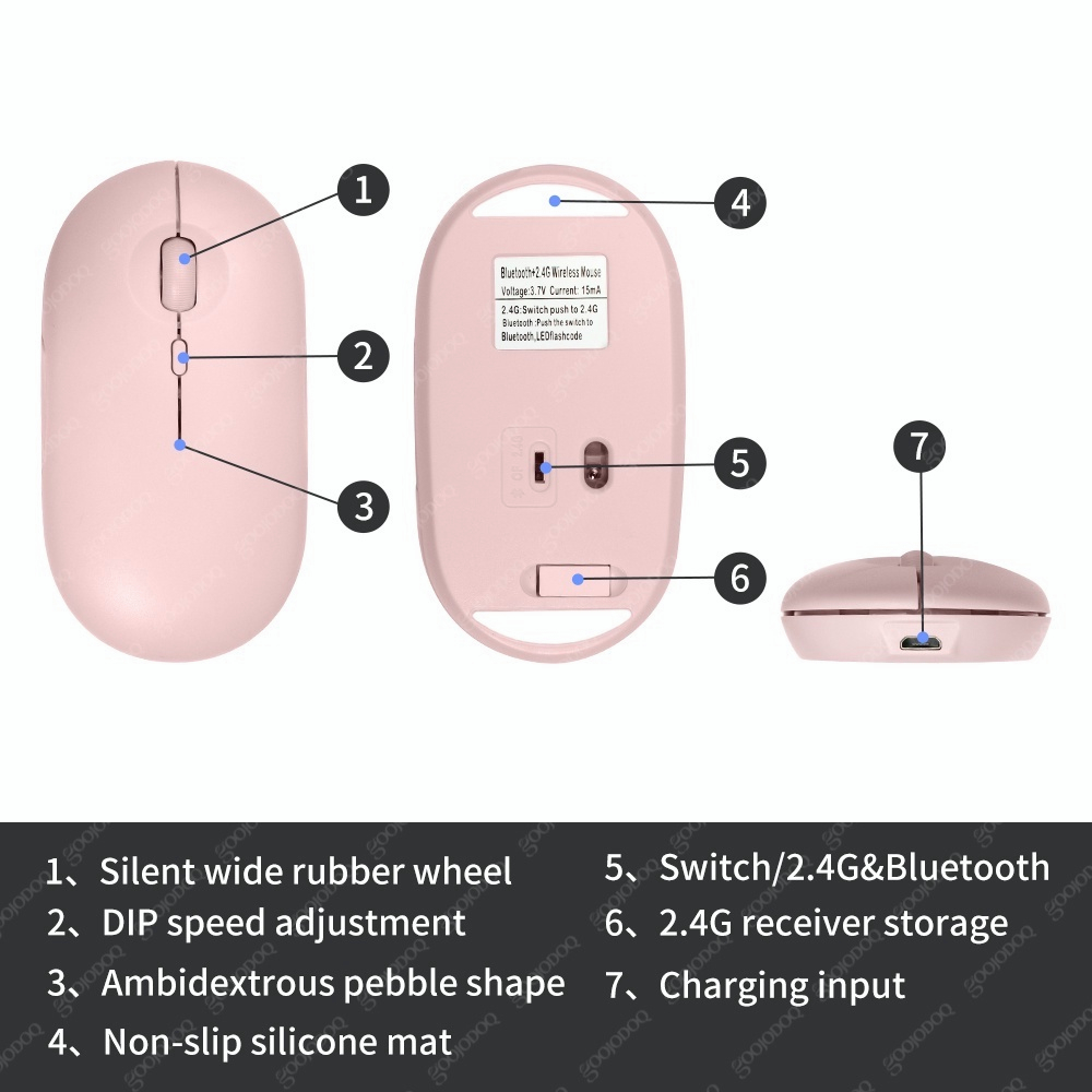 GOOJODOQ Mouse Wireless for laptop Bluetooth Rechargeable Silent Mouse for Tablet Phone Android. 
