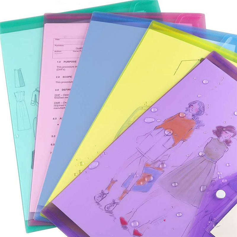 12Pcs Multi File Envelope PVC Snap Button File Bag 6 Colors A4 with Business Card Holder File Bag. 