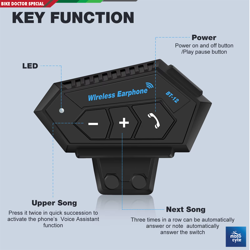 Motorcycle Helmet Communicator Intercom Headset Music Interphone Bluetooth 5.0  Waterproof, Hands-Free, Long Battery Life (Not Device to Device). 
