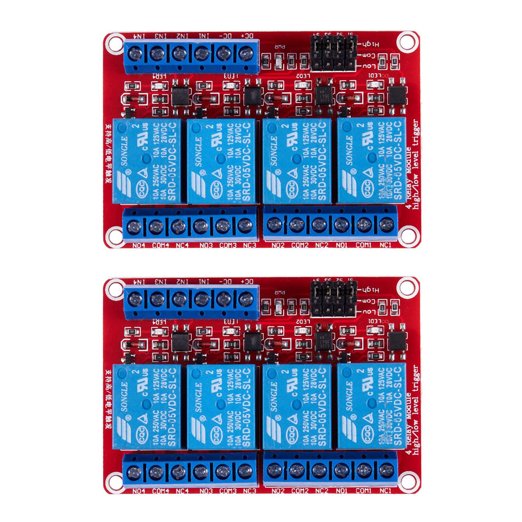 2X 5V High / Low Level with Trigger Opto-Isolator 4 Channels  Relay Module. 