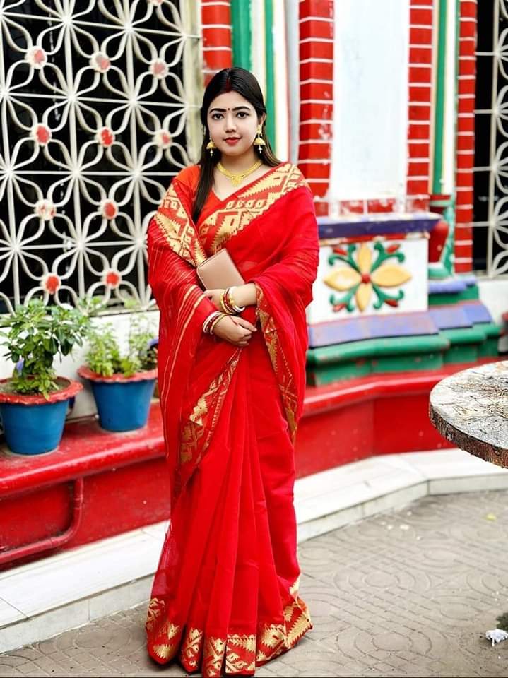 Exclusive Design Glorious Red Jamdani Pair Saree Without Blouse Piece - Easy to Use And Maintain - Party Sari By Tangail Saree's. 