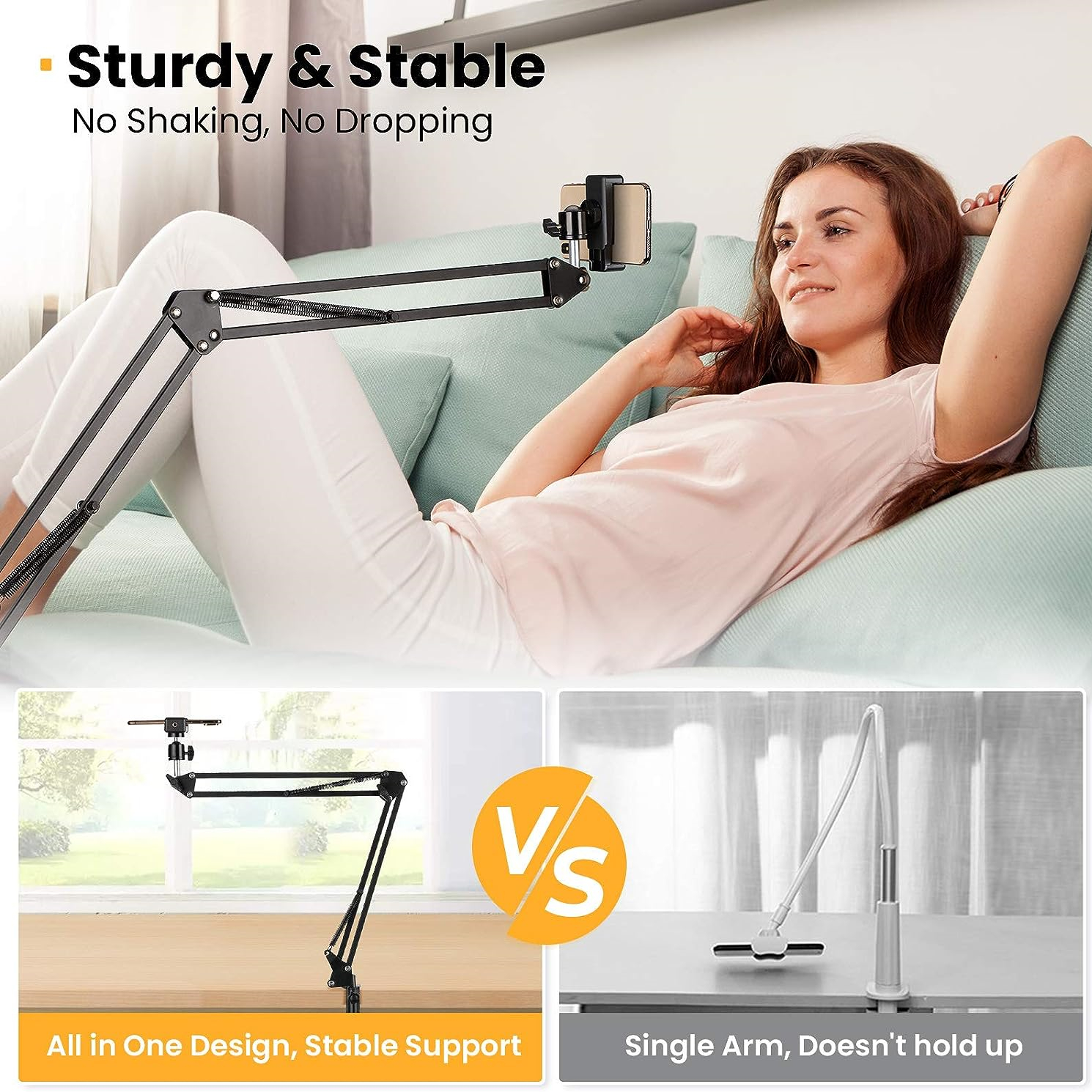Flexible Arm Tripod For Phone Stand Table Folded Anchor 360° Rotation Online Desktop Laptop Video Live Overhead Shot Photography. 