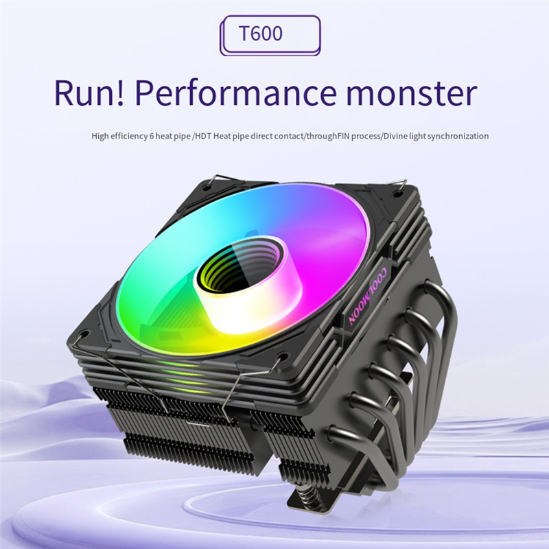 T600 CPU Cooler Six Copper Tube Radiator Desktop Temperature Control High Performance Down Pressure Fan CPU Radiator. 