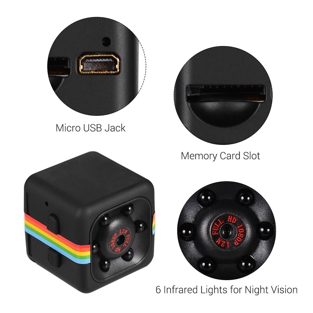 Mini Cube Camera 1080P Video 120? Wide Angle 32GB Extended Memory Built-in Battery - black. 