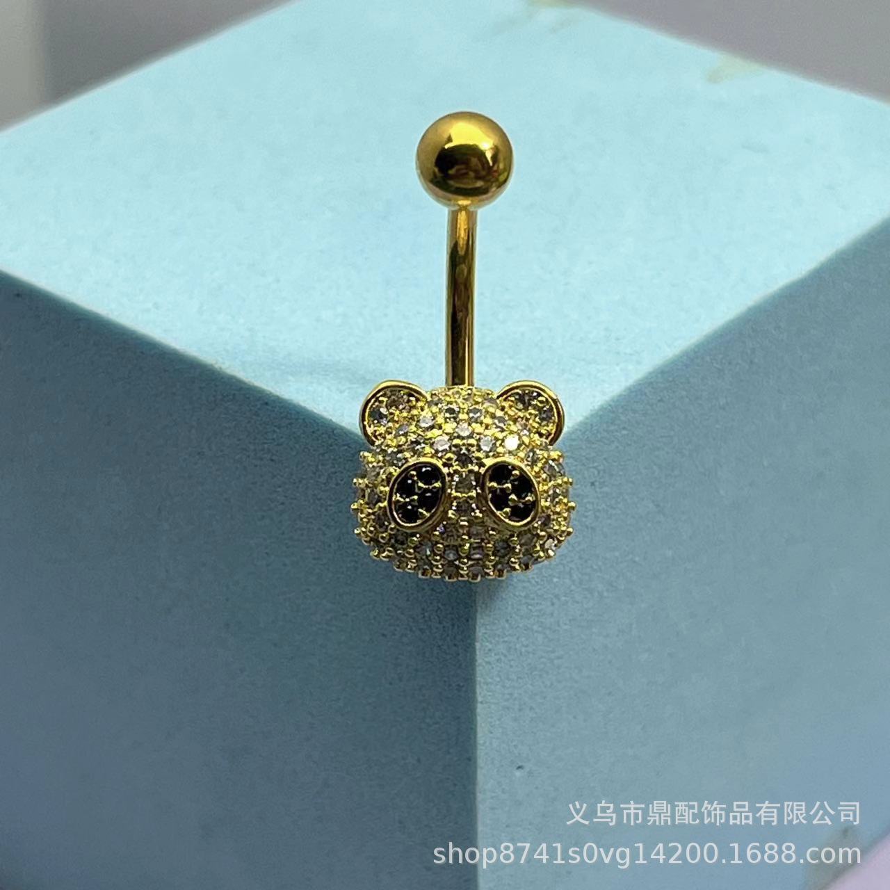 European and American cross-border light luxury style shiny navel ring heart-shaped tiger head panda windmill navel piercing navel ring source factory. 
