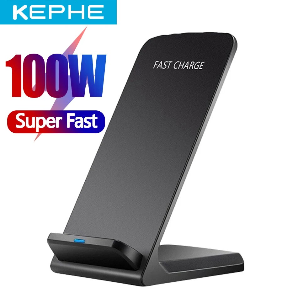 100W Wireless Chargers QC 2.0 Fast Charging for iPhone 10 14 13 12 XR Samsung S22 S10 S7 S8 S9 2-Coils Stand 5V/2A 9V/1.67A