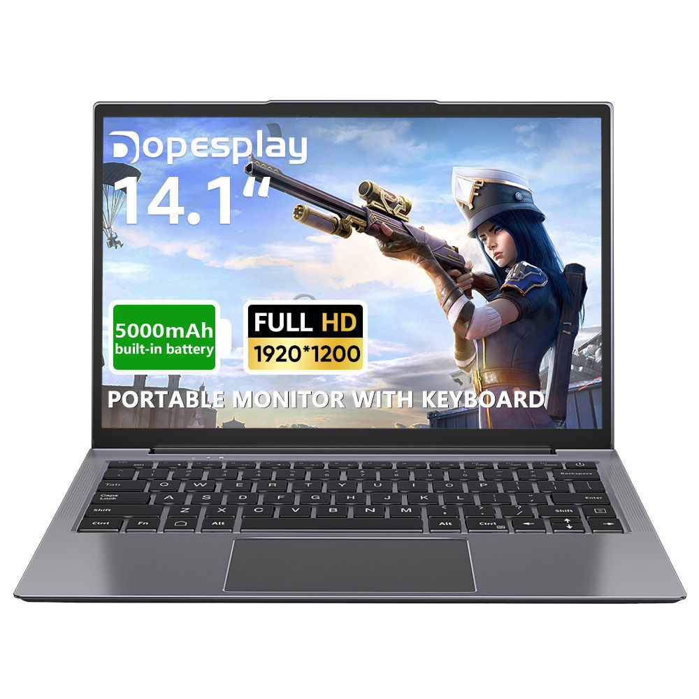 Dopesplay 14.1inch Portable Lapdock Monitor Keyboard Built-in 5000mAh Battery 1080P IPS Screen Display For Laptop Steam Deck Mac. 