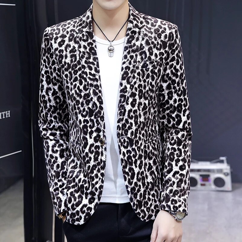 High Quality Blazer Men's Leopard Print Elegant Fashion Party Shopping Premium Simple Business Casual Gentleman Slim Fit Jacket. 