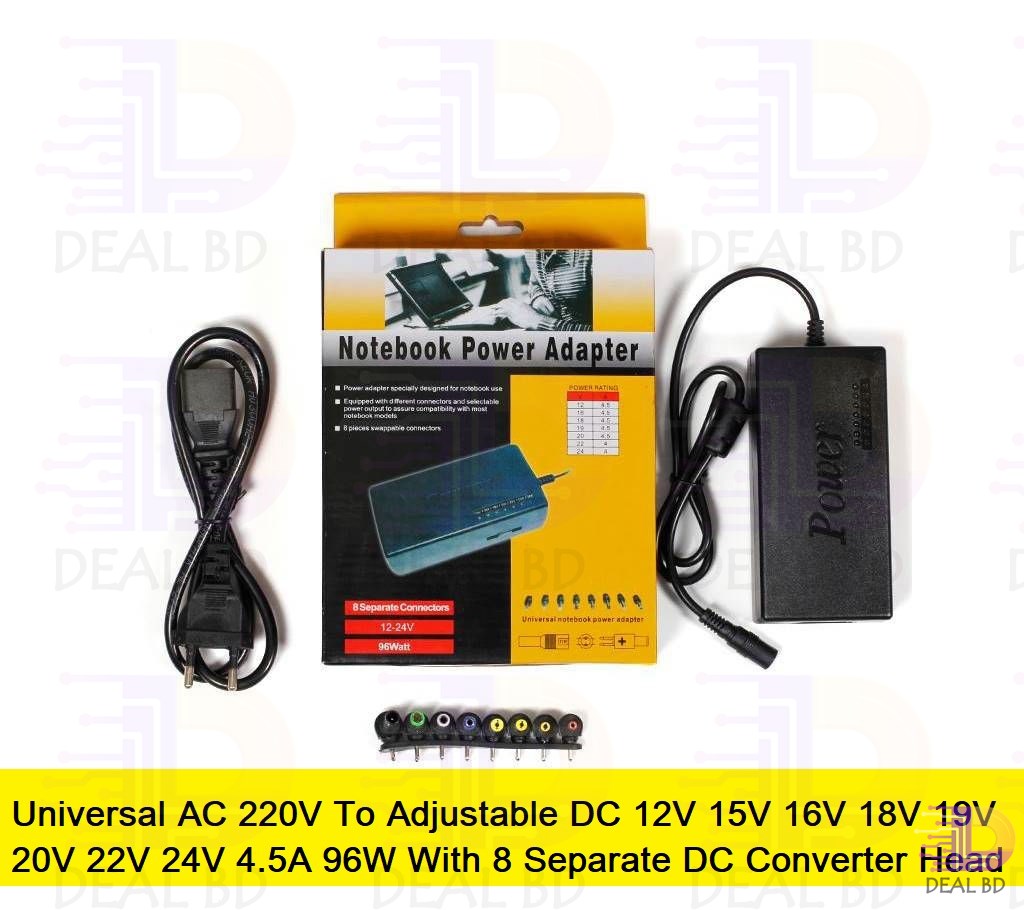 Universal AC 220V To Adjustable DC 12V 15V 16V 18V 19V 20V 22V 24V 4.5A 96W With 8 Separate DC Converter Head Power Adapter Charger For 775 Motor Pump Laptop Notebook Power Adapter. 