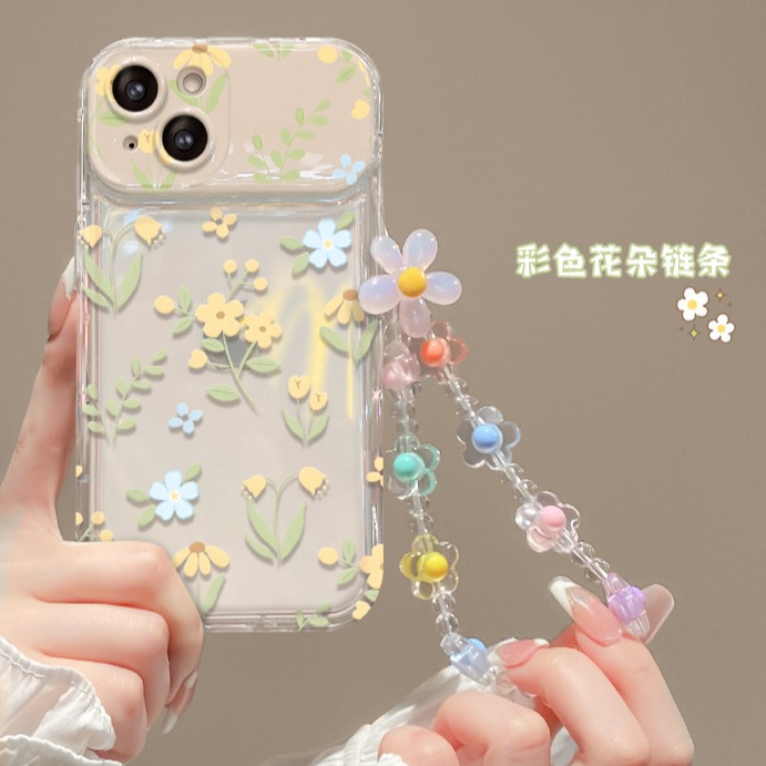 Suitable for Apple 14promax Phone case ipone13 Full Screen Floral Chain 15 Flip Mirror 7 Transparent Drop-Resistant