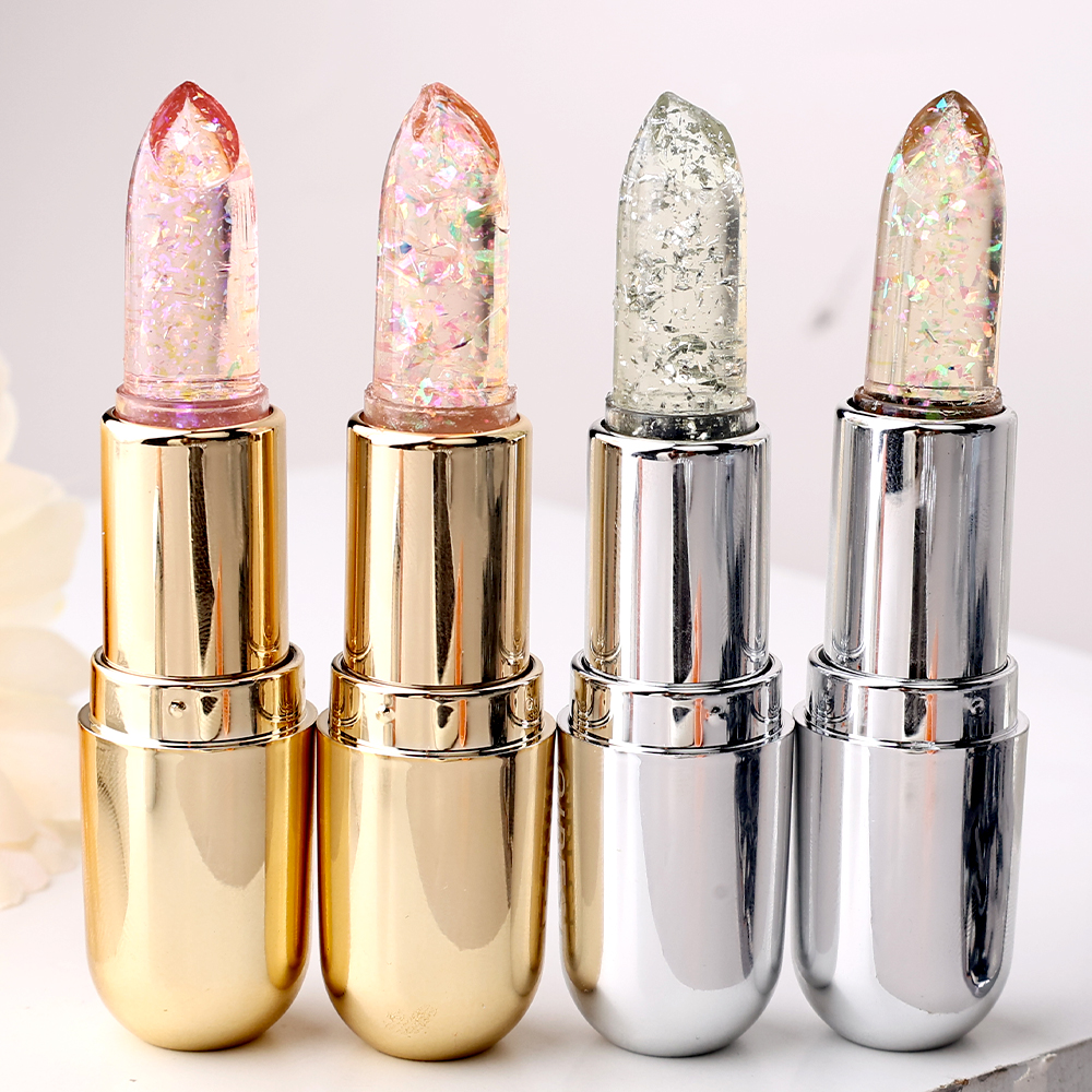Soft Jelly Lipstick Color Changing Glossy Hydrating Moisturizing Glitter Lipstick Sparkling Sequins Turning Red Shade Lip Balm. 