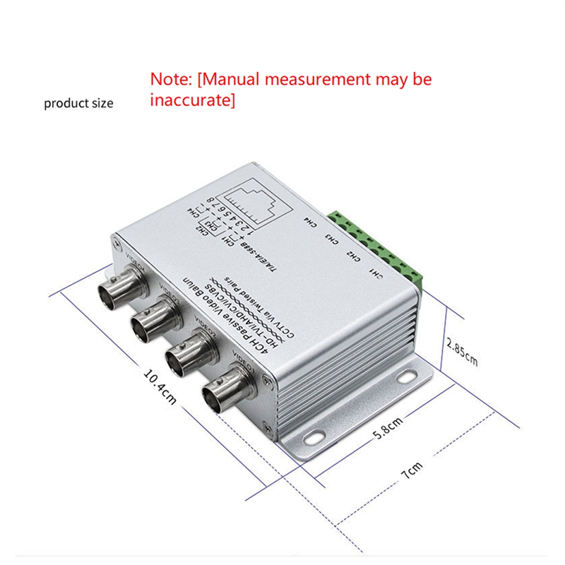 4CH Passive Video Balun for TVI CVI AHD Cameras CCTV Via Twisted Pairs UTP Video Balun 4CH Transceiver BNC To UTP RJ45. 