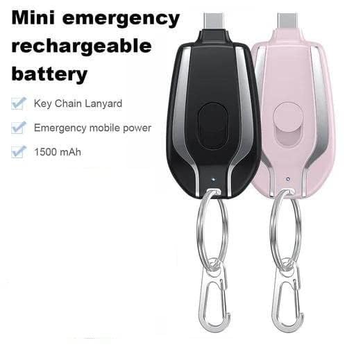 Keychain Portable C-Type Charger for (Android) 1600mAh Mini Power Emergency Pod,External Fast Charging Power Bank Battery Pack, Key Ring Cell Phone Charger. 