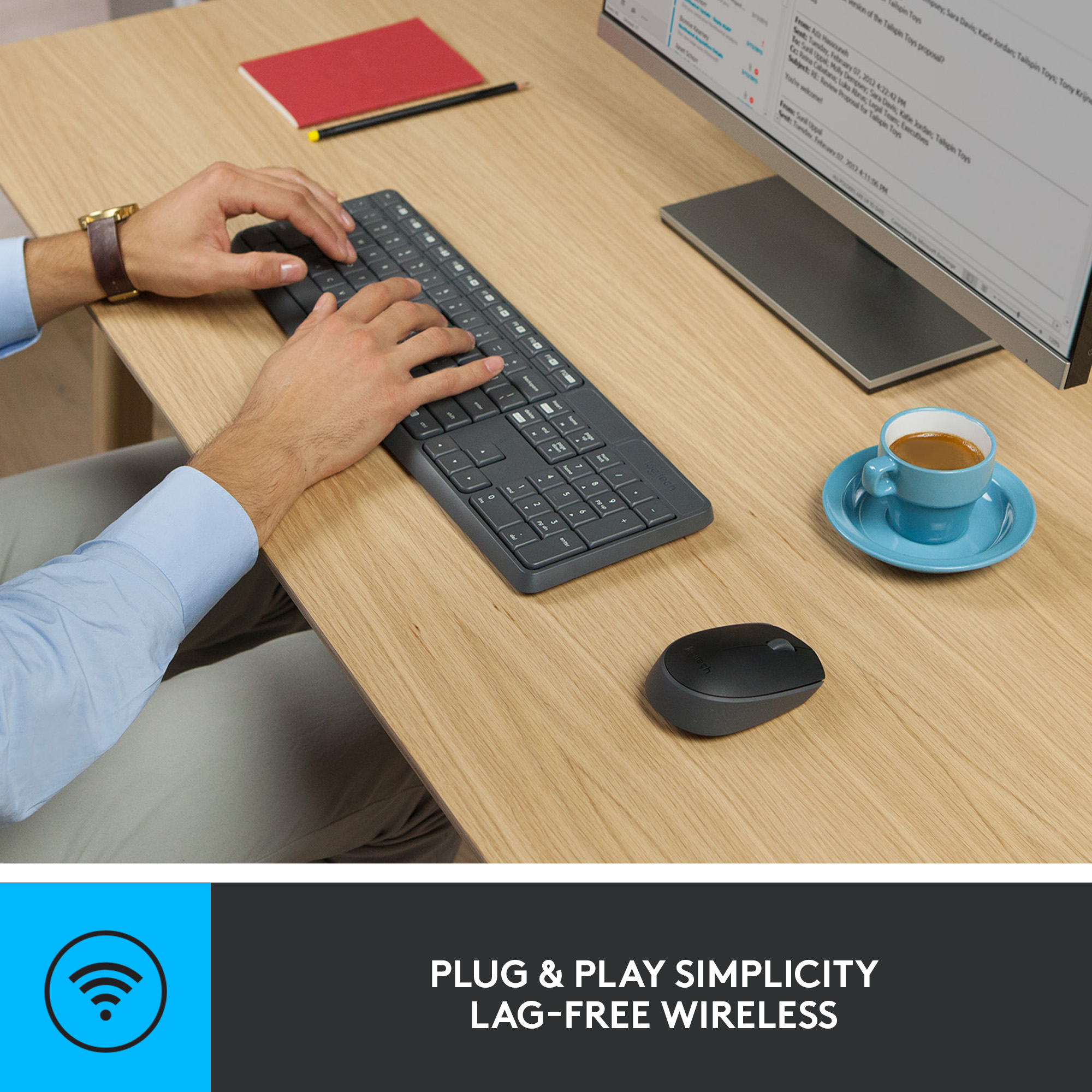 Logitech MK235 Wireless Keyboard and Mouse Combo for Windows, 2.4 GHz Wireless Unifying USB Receiver, 15 FN Keys, Long Battery Life, Compatible with PC, Laptop. 