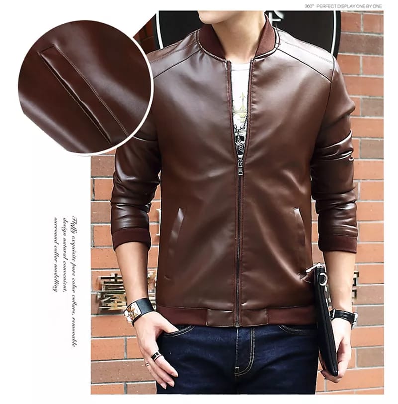 chine artificial  Casual PU Leather Jackets For Men Winter Styles Men Styles Jacket BROWN  color. 