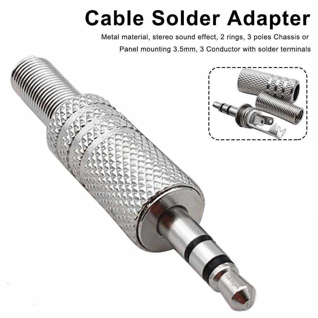 3.5mm Aux Connector Headphone Jack , 3 POLE , Metal Audio jack For Computer Speaker, Mobile, Laptop, PC, Bluetooth speaker, Amplifier Pack of 2pcs. 
