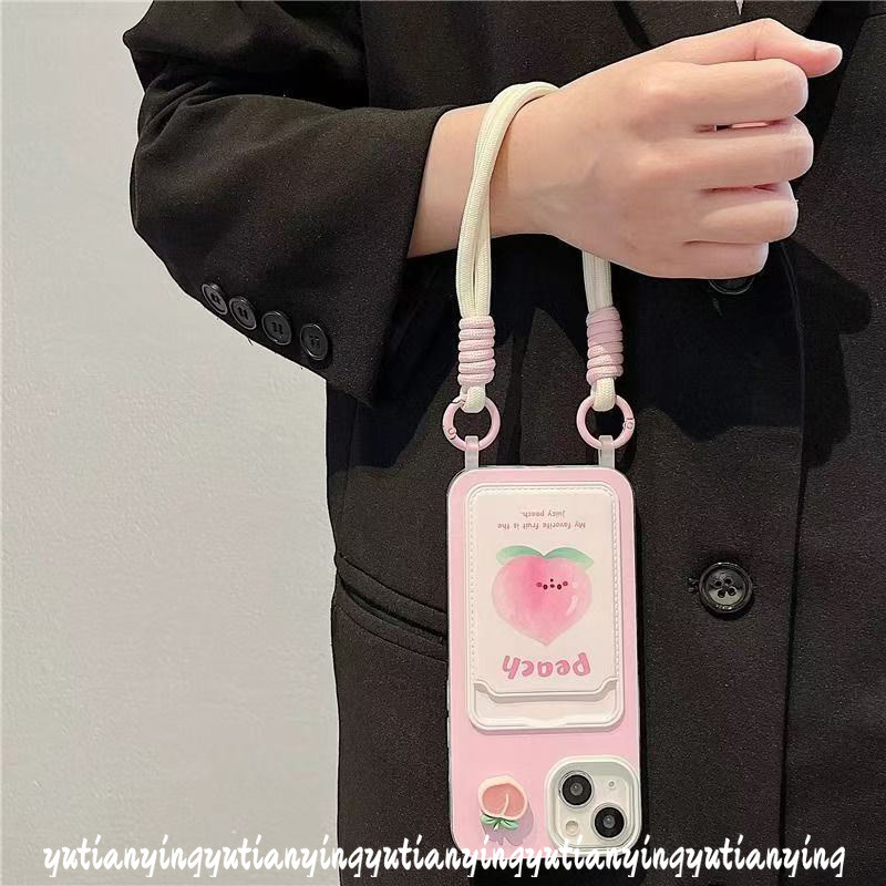 Cartoon Candy Shell Fruit Doodle Peach Avocado Case Compatible for IPhone 11 13 15 14 12 Pro Max XR 7Plus X XS Max 15 8 6s 7 6 Plus SE Luxury Wallet Slot Card Double Lanyard Cover. 