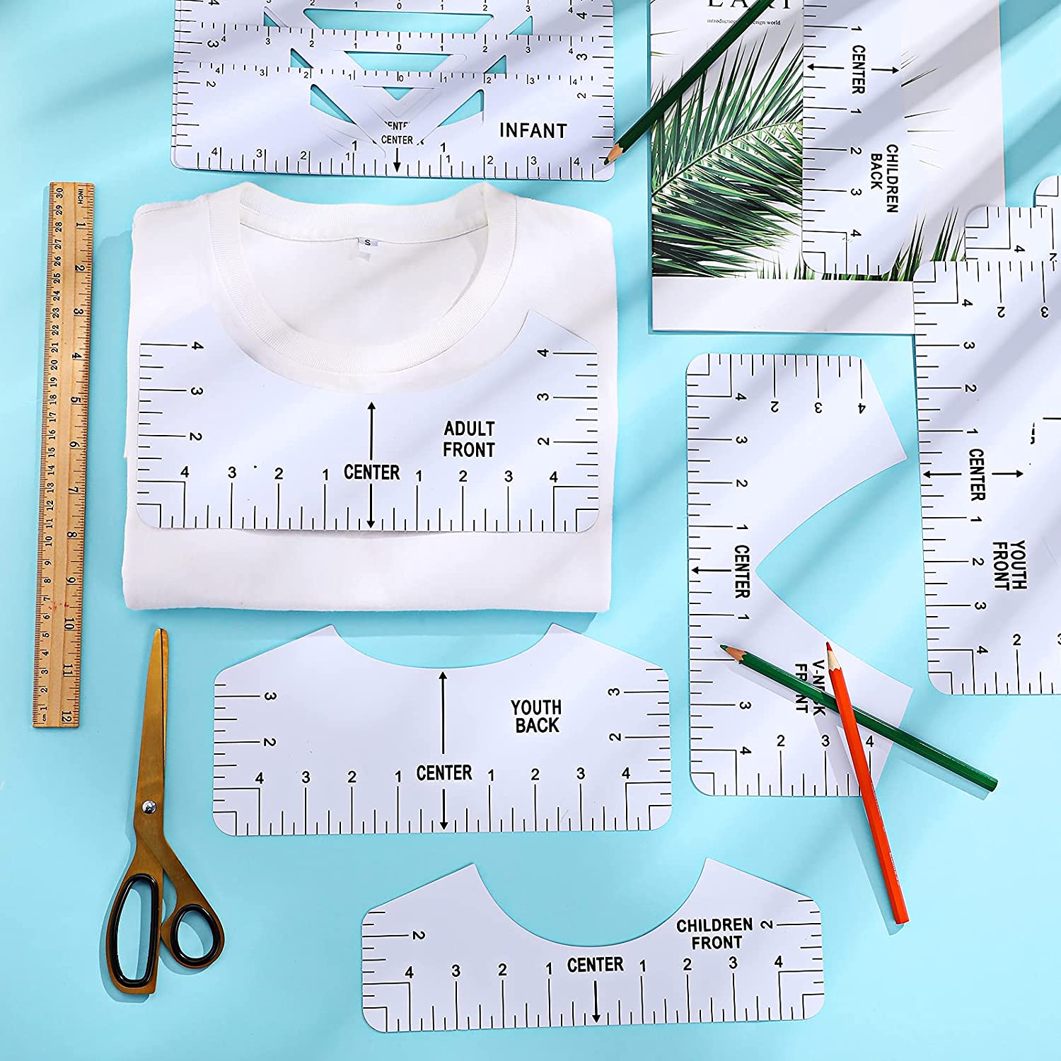 13 Pieces T-Shirt Ruler Guide Set-Shirt Ruler Tool,DIY Printing Rulers for Heat Press T-Shirt Center Design