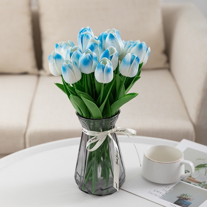 5 Pcs Artificial Tulips Faux Silk Flower Bouquet for Home Party Wedding Decoration 34cm. 