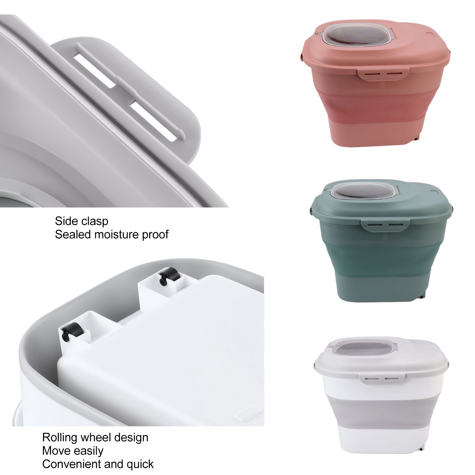 Rice Food Storage Container Large Collapsible Food Storage Container with Measuring Cup Rolling Wheel. 