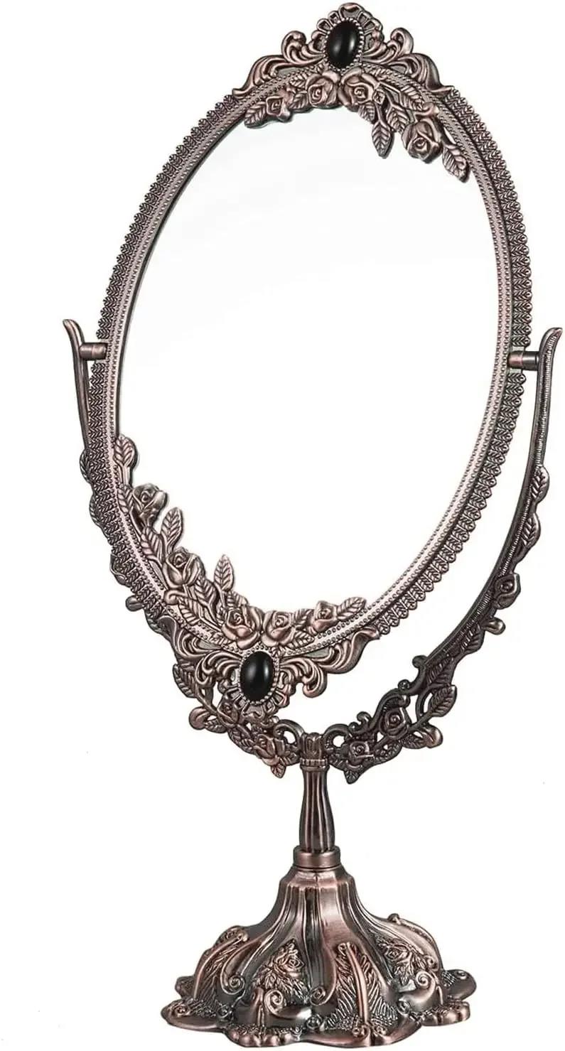 Vintage Makeup Mirror Tabletop Oval Cosmtic Mirror Metal Retro Vanity Mirror for Dressing Bedroom Living-Room Dresser Decoration. 