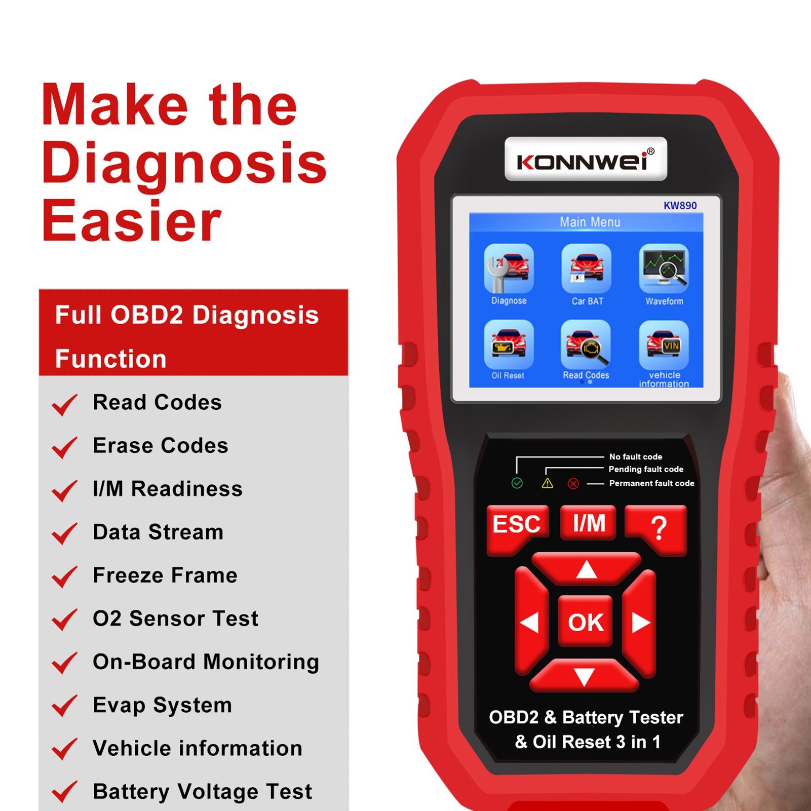 KONNWEI KW890 Professional OBDII Scanner Auto Code Reader. 