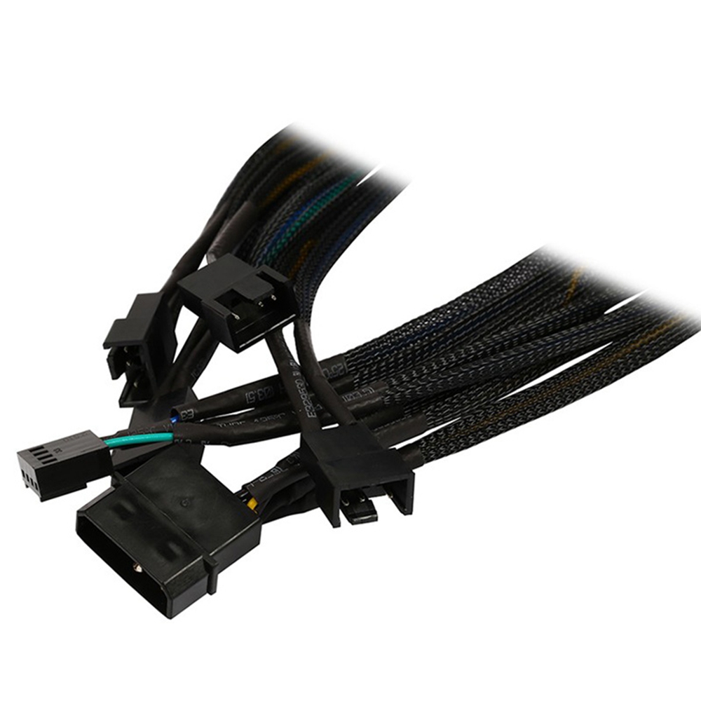 Black Net Sleeved IDE Molex to 4-Pins PWM CPU Case Cooling Fan Splitter Hub Power Adapter Cable, Molex to PWM. 
