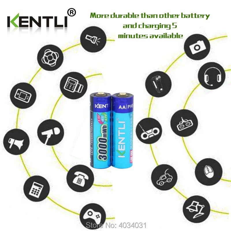 KENTLI Stable voltage 3000mWh AA batteries 1.5V rechargeable aa battery lithium polymer battery for camera ect. 