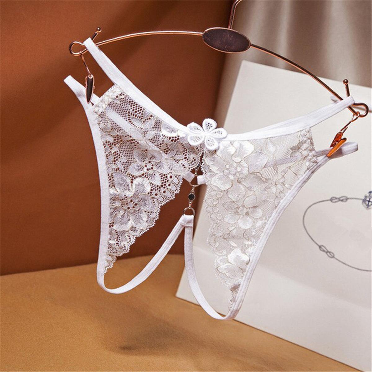 Ponro Women's Underwear Open Crotch G-string Briefs Breathable Tangas French Lace Seamless Thongs Ultra-thin Panties
