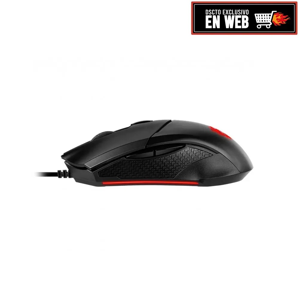 MSI Clutch GM08 Gaming Mouse, 4200 DPI, Optical Sensor, 3 Adjustable Weights, Red LED Lighting, Symmetrical Design, Black. 