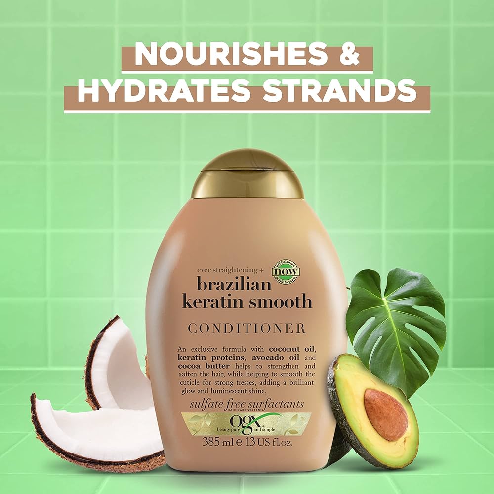 Buy OGX Ever Straightening + Brazilian Keratin Therapy Hair-Smoothing  Conditioner with Coconut Oil, Cocoa Butter & Avocado Oil, Paraben-Free,  Sulfate-Free Surfactants, 385ml Online at Low Prices in India - Amazon.in