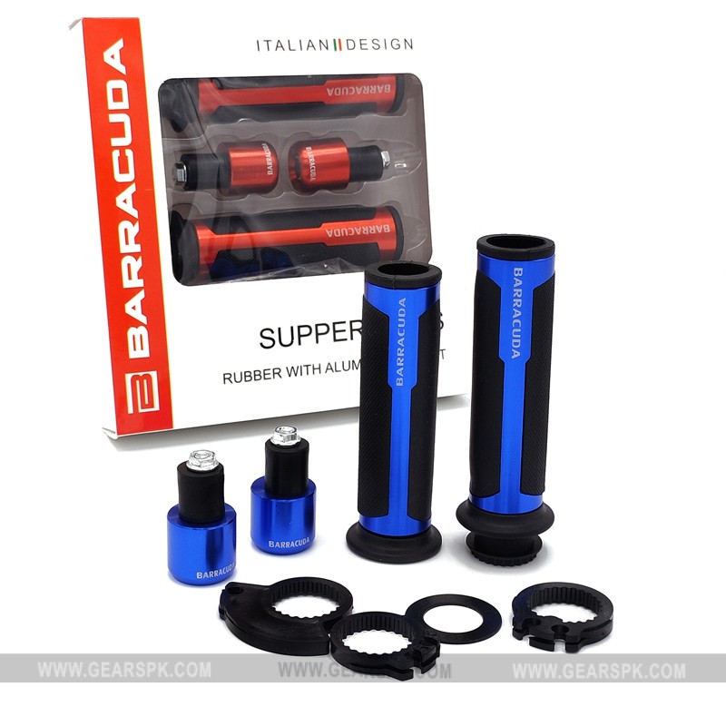 Barracuda Italian Design Handle Grip with Metal Handlebar Ends with Aluminium Insert for Bikes and Motorcycle, Metallic Multicolor. 