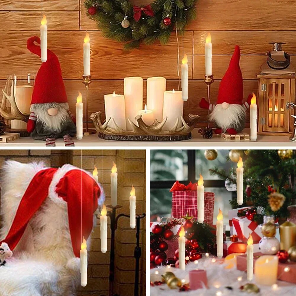 LED Floating Candles with Magic Wand Flameless Taper Candles Battery Operated Remote Timer Electric Hanging Window Candles Decor. 