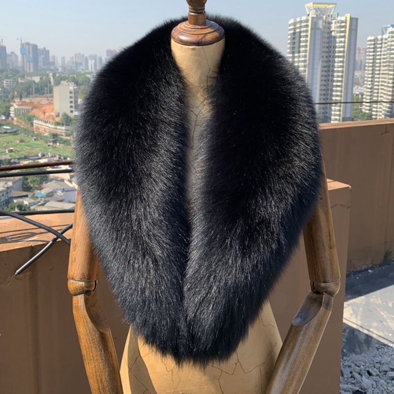 Super Large Fox Fur Collar For Women Men Black Natural Fur Scarf Ladies Winter Neck Warm Warps Furry Scarves for Coat 80-120cm House Foocus. 
