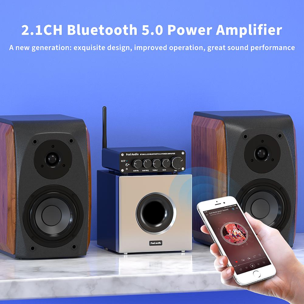 Newest Fosi Audio BT30D Bluetooth Sound Power Amplifier 2.1 Channel Bass & Treble Control Amp Audio Subwoofer 100W + 50W x2 - Black with power. 