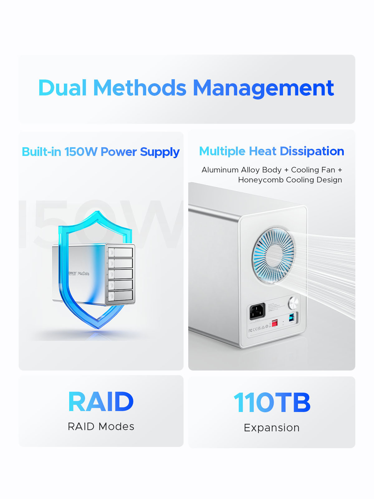 ORICO 3.5"RAID USB3.0 5Gbps HDD Docking Station 150W Power With Cooling Fan for Apple device 5Bay RAID DAS Studio Series. 