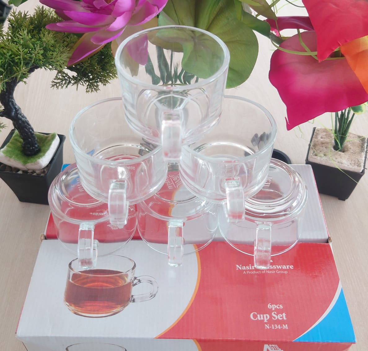 Tea Coffe Cup Set 6 PC Transparent Enjoy Tea Time With This Elegant Transparent Cup Set  N134M. 