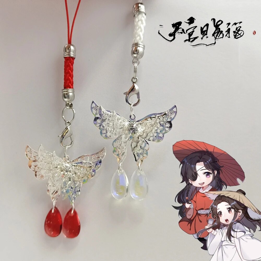 Anime Tian Guan Ci Fu Cosplay Keychain Heaven Official's Blessing Hua Cheng Xie Lian Butterfly Pendant Phone Chain Keyrings Gift