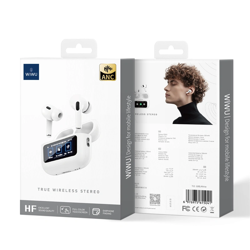 WiWU T22 ANC True Wireless Earbuds with LCD Touch Screen. 