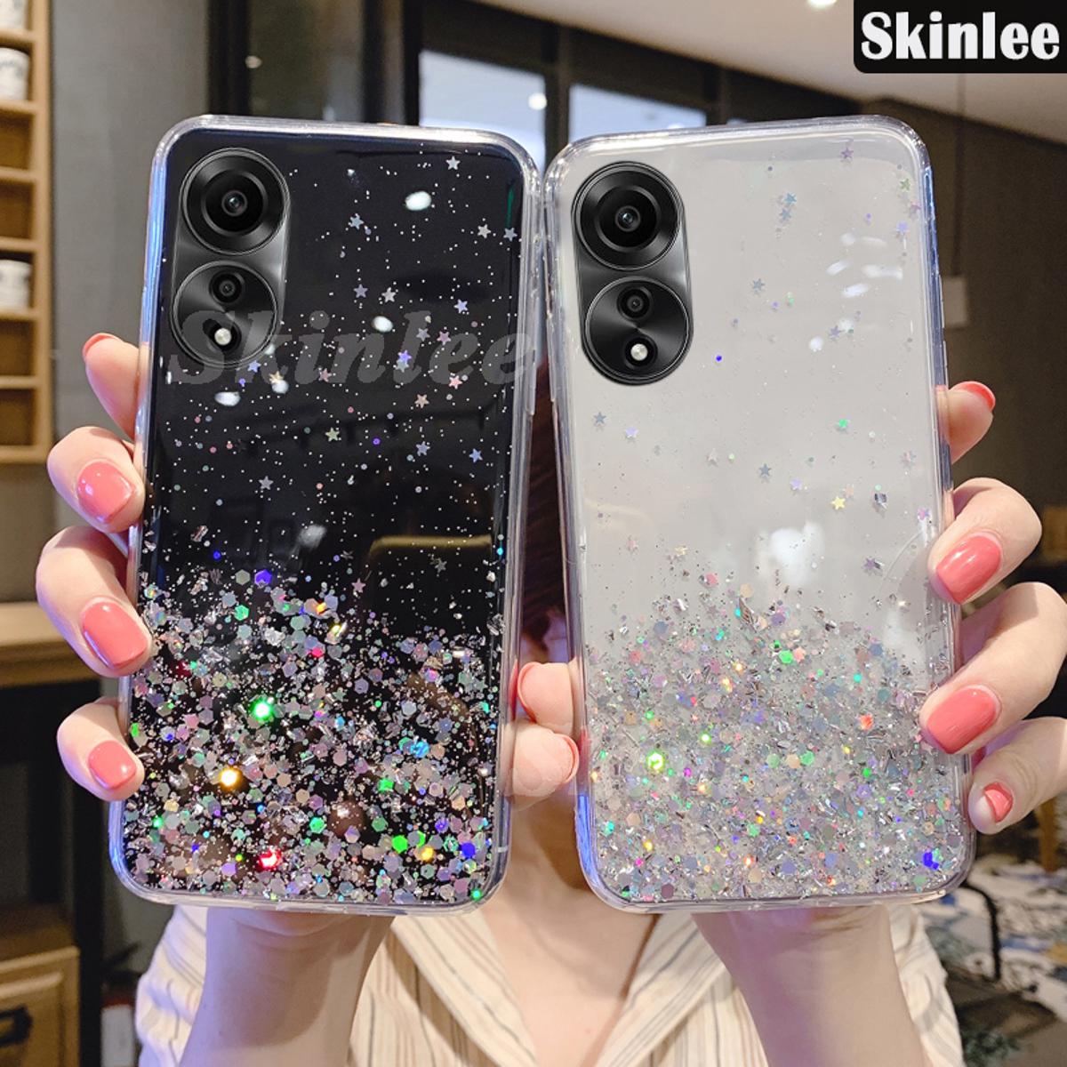 Glitter Cover Per Oppo A58 4G – Custodia TPU Trasparente Con Cornice Placcata E Adesivi Glitter Staccabili, Colore Nero