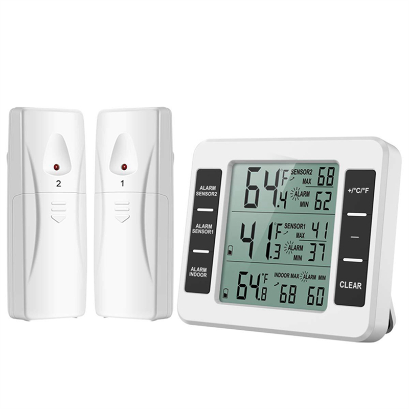 Wireless Refrigerator Thermometer Digital Freezer Thermometer Temperature Monitor with 2 Sensors for Indoor Outdoor Easy to Use