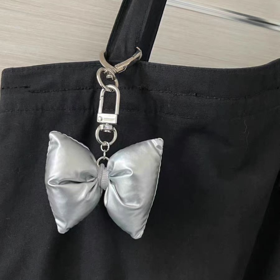 Korea ins-style silver three-dimensional puffed bow pendant cute girly heart y2k simple bag mobile phone pendant