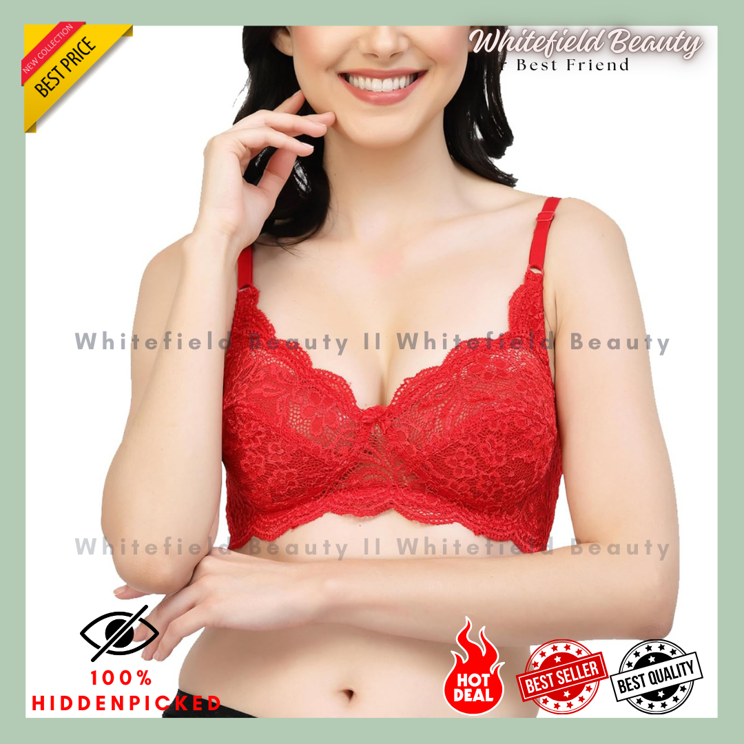 Fancy Lace Bridal Double Layered Non Padded & Non-Wired Seamed Medium Coverage Bra Ful Net Premium Bra. 
