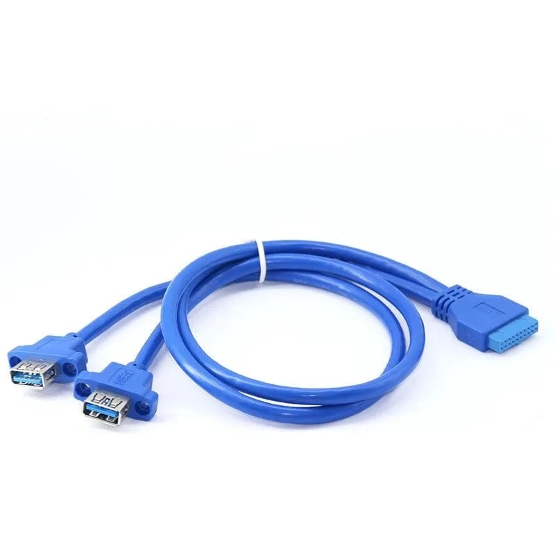 DIY Chassis USB3.0 Front 19 Pin/20Pin Female To 2-Port USB 3.0 Female With Ear Baffle Panel Cable. 