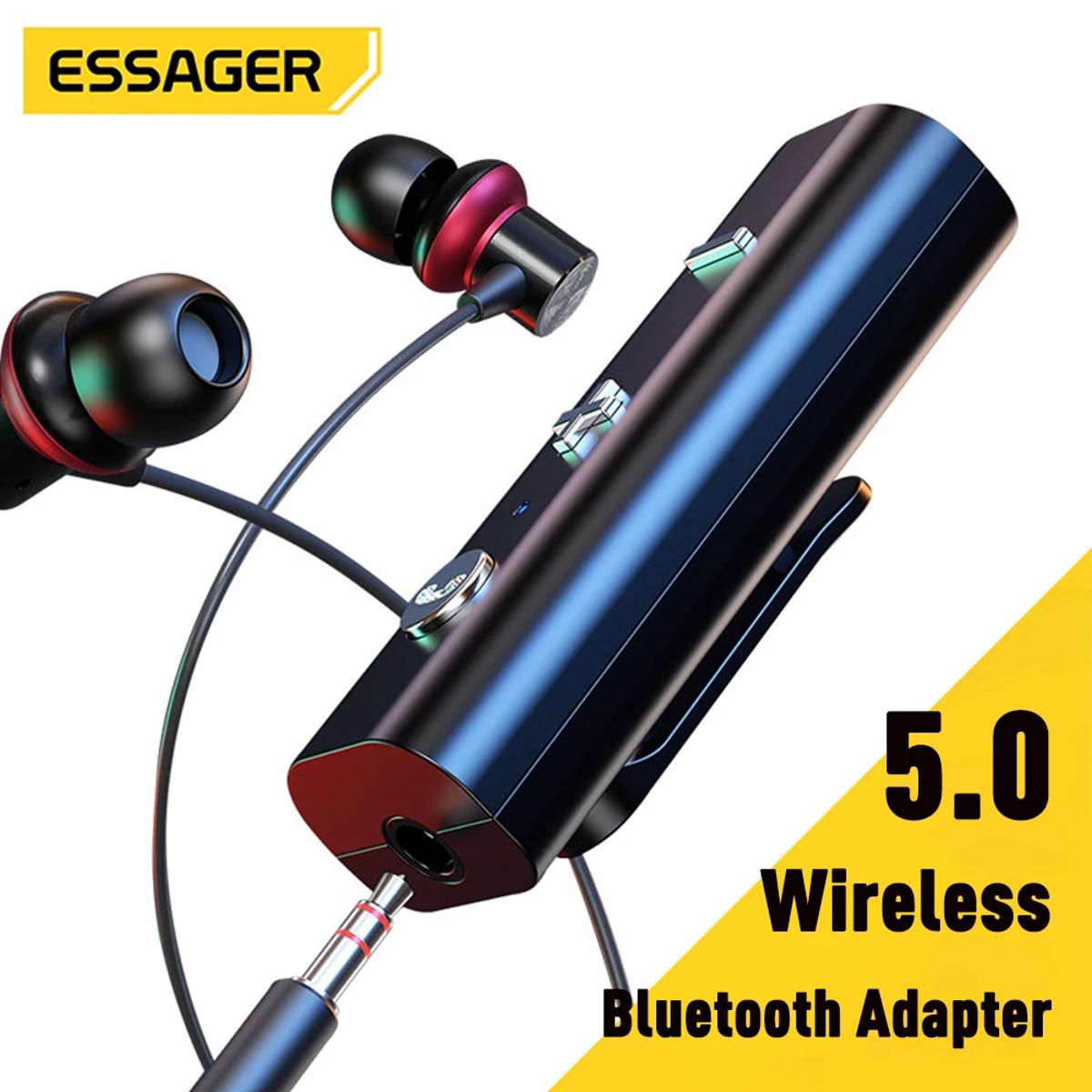 Essager USA Standard Certifications Bluetooth 5.0 Equipped Microphone Headsets Adapter Wireless Bluetooth Compatible With OMTP CTIA Headphone Plugs Receiver For 3.5mm Jack Earphone Aux Bluetooth Transmitter Audio Lightweight With Clip Headphone