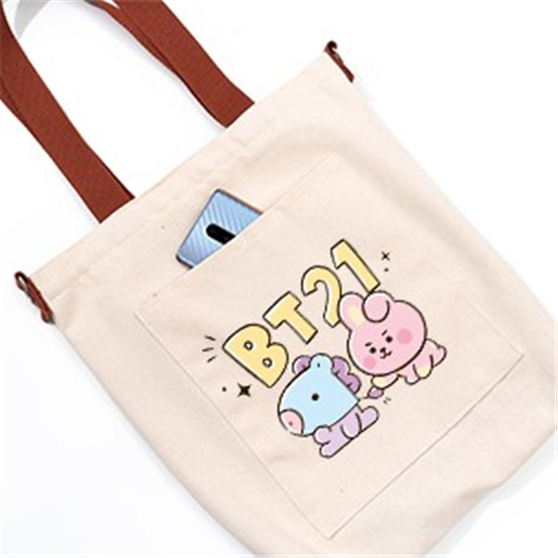 KPOP BT21 Cartoons Bag BTS Canvas Should Bag Detachable Shoulder Strap. 