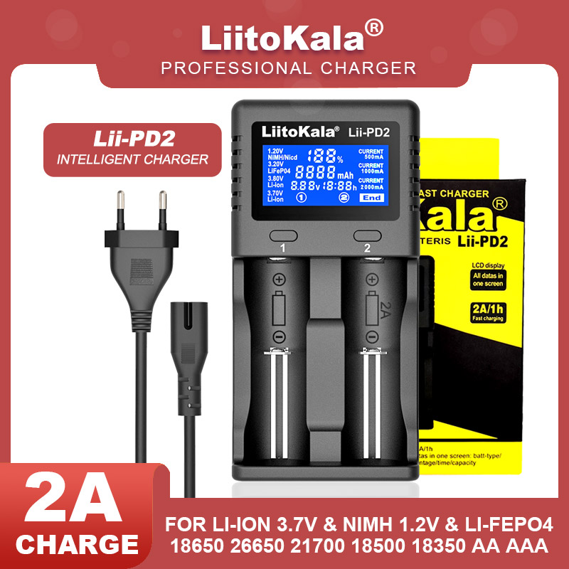 Liitokala 18650 Charger Lii-PD4 PD2 S12 3.7V 3.2V 1.2V Smart Battery Charger LCD Display 21700 26650 AA AAA Etc Test Capacity. 