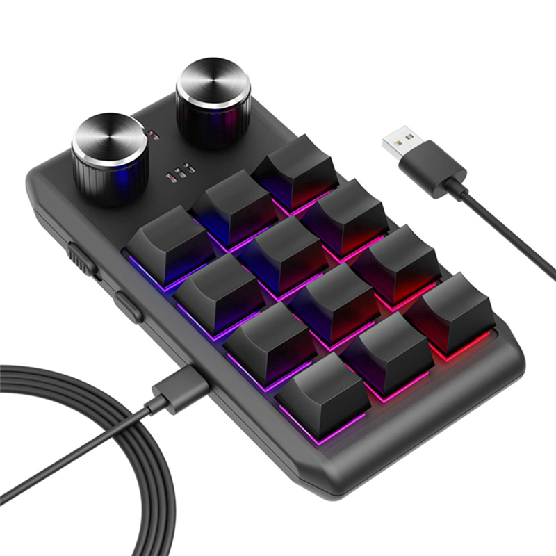 Custom Keyboard Volume Button Knob Programming Macro Gaming Black, 12 Keys 2 Knob Bluetooth