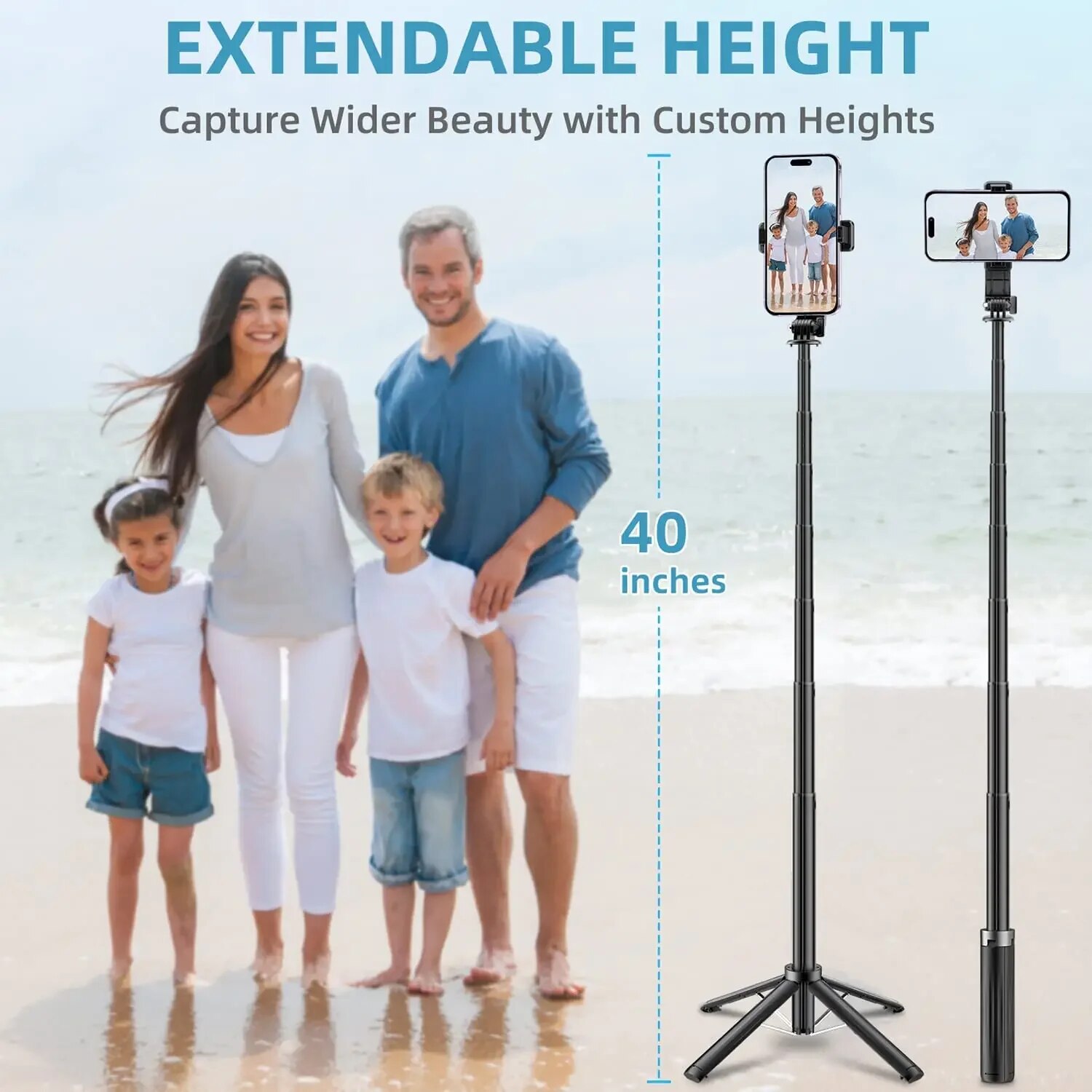 Xiaomi Selfie Stick Phone Tripod 40 Extendable Rechargeable Bluetooth Control with 1/4 Inch Screw for Android IPhone Smartphone. 
