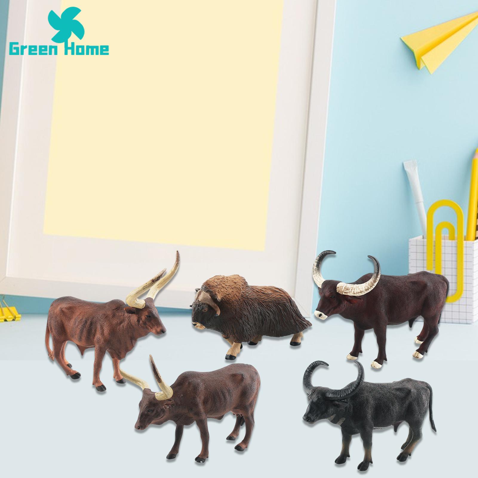 Green Home Cattle Model Water Buffalos Cattle Figurine Model Desktop Decoration. 